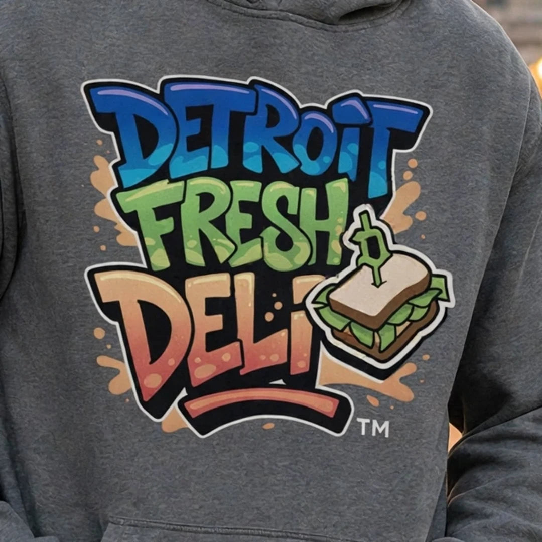 detroit fresh deli pullover hoodie logo