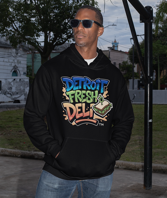 Detroit Fresh Deli Unisex Pullover Hoodie | Detroit streetwear pullover hoodie | Detroit Fresh Deli unisex hoodie | urban Detroit casual hoodie | premium unisex pullover hoodie Detroit