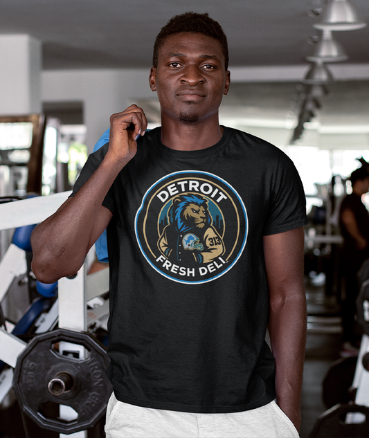 Detroit Fresh Deli Detroit Lion Fresh Deli Unisex Crewneck T-shirt | Detroit Sports Crewneck | Lions Fan Unisex Tee | Fresh Deli Detroit Shirt | Motor City Crewneck T-Shirt