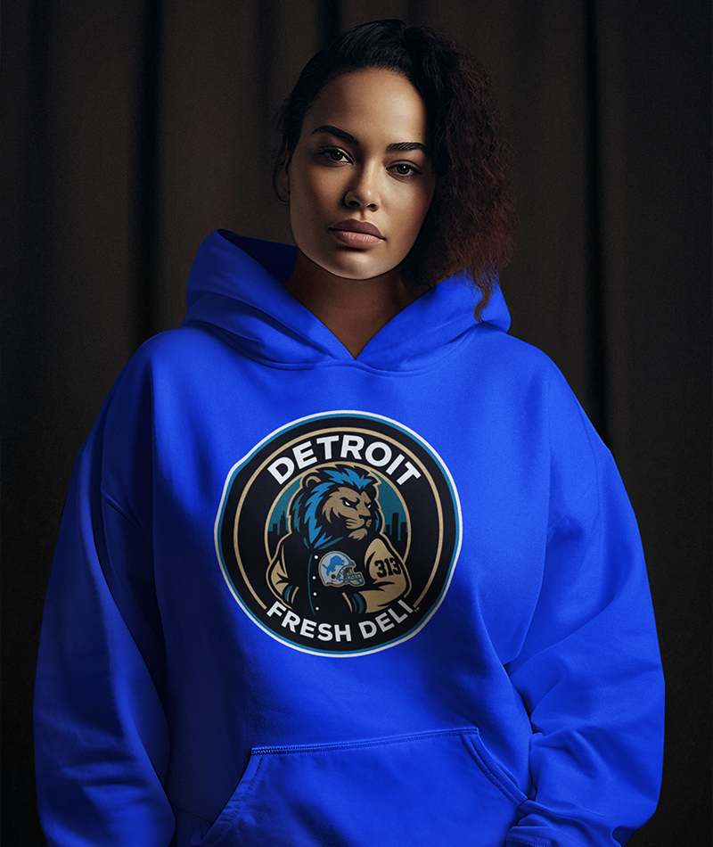 Detroit Lion Fresh Deli Unisex Pullover Hoodie | Detroit lion inspired streetwear hoodie | Detroit Fresh Deli lion unisex hoodie | urban Detroit lion pullover hoodie | premium Detroit lion casual hoodie