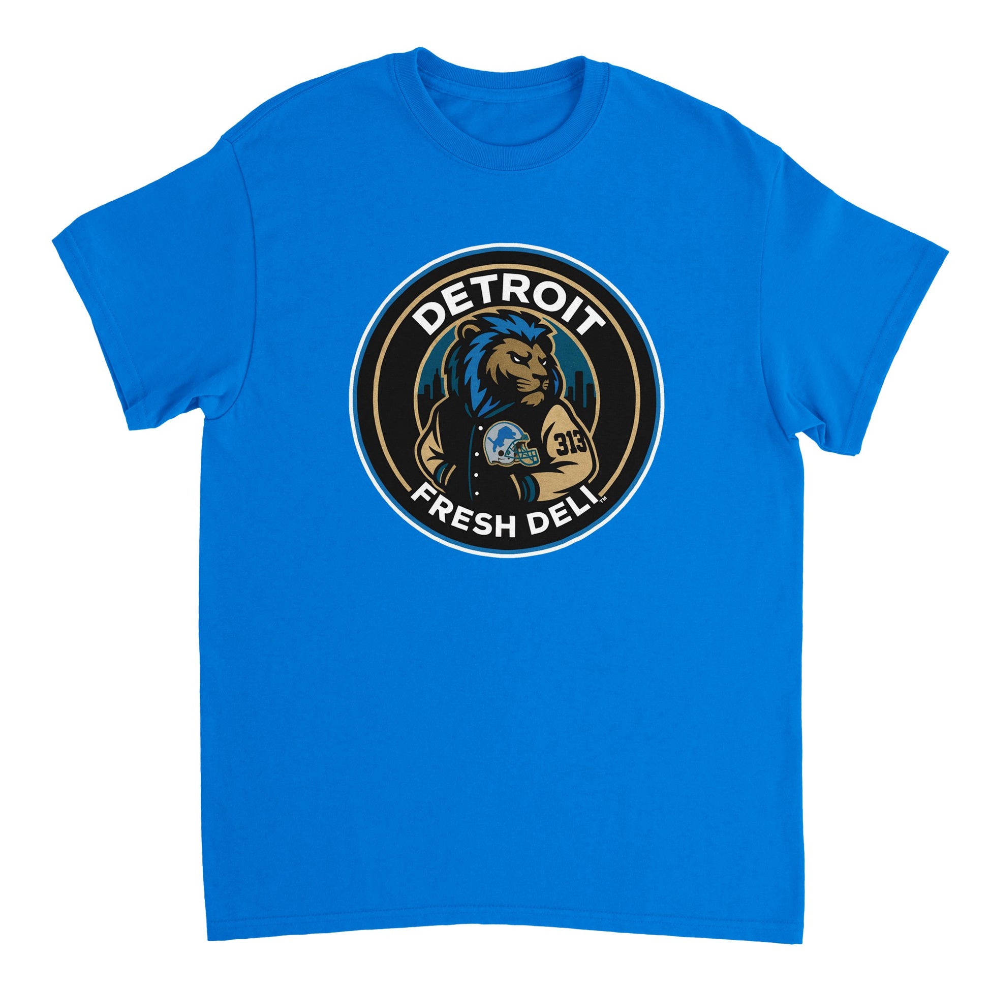Detroit Fresh Deli Detroit Lion Fresh Deli Unisex Crewneck T-shirt | Detroit Sports Crewneck | Lions Fan Unisex Tee | Fresh Deli Detroit Shirt | Motor City Crewneck T-Shirt