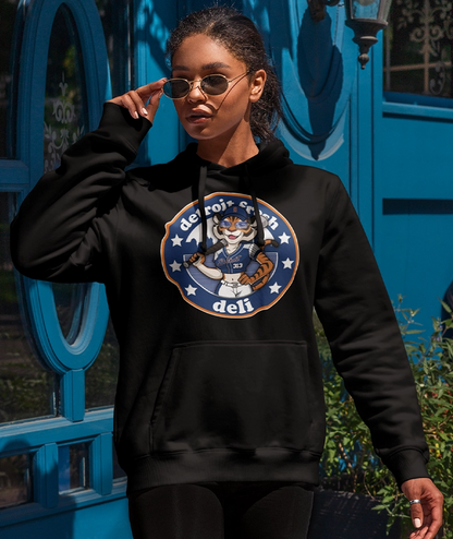 Detroit Fresh Deli Lady Tiger Midweight Hooded Sweatshirt | Detroit Women’s Hoodie | Lady Tiger Pullover | Fresh Deli Midweight Hoodie | Motor City Lady Tiger Sweatshirt
