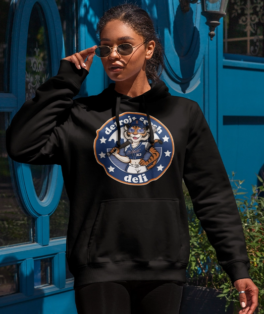 Detroit Fresh Deli Lady Tiger Midweight Hooded Sweatshirt | Detroit Women’s Hoodie | Lady Tiger Pullover | Fresh Deli Midweight Hoodie | Motor City Lady Tiger Sweatshirt