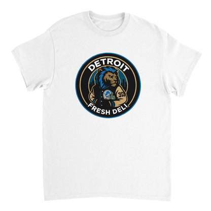 Detroit Fresh Deli Detroit Lion Fresh Deli Unisex Crewneck T-shirt | Detroit Sports Crewneck | Lions Fan Unisex Tee | Fresh Deli Detroit Shirt | Motor City Crewneck T-Shirt